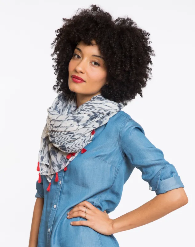 Kingsley Tassled Straight Scarf - Navy and White sold by Marine Layer