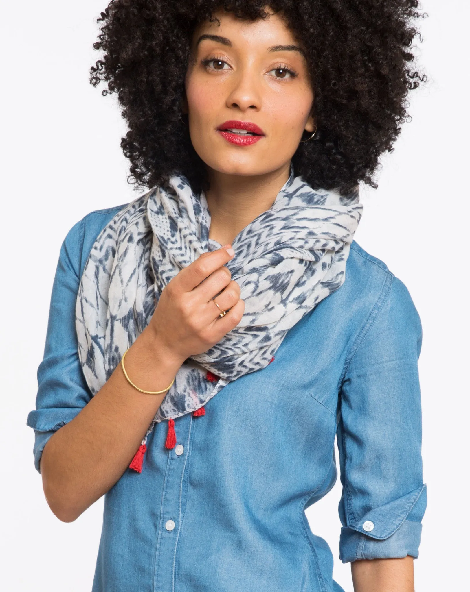 Kingsley Tassled Straight Scarf - Navy and White sold by Marine Layer product image thumbnail 4