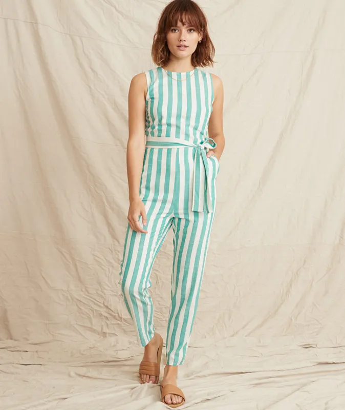 Eloise Jumpsuit in Green Lake/White Stripe sold by Marine Layer