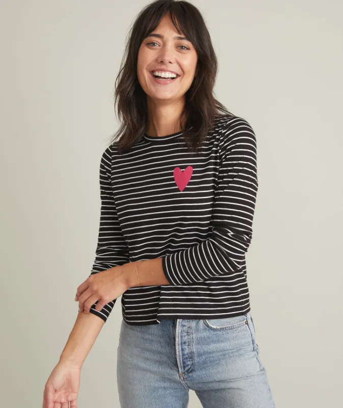 Chloe Top in Black/White Stripe sold by Marine Layer