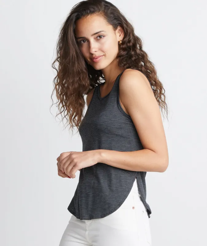 Side Tulip Tank in Black/White Stripe made by Marine Layer