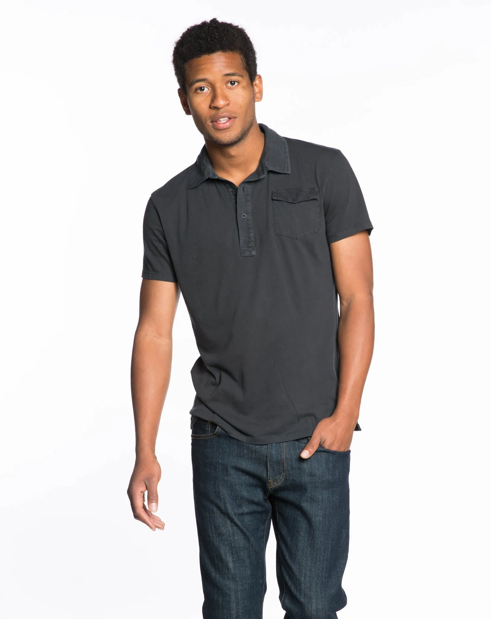 Sueded Jersey Polo - Asphalt sold by Marine Layer