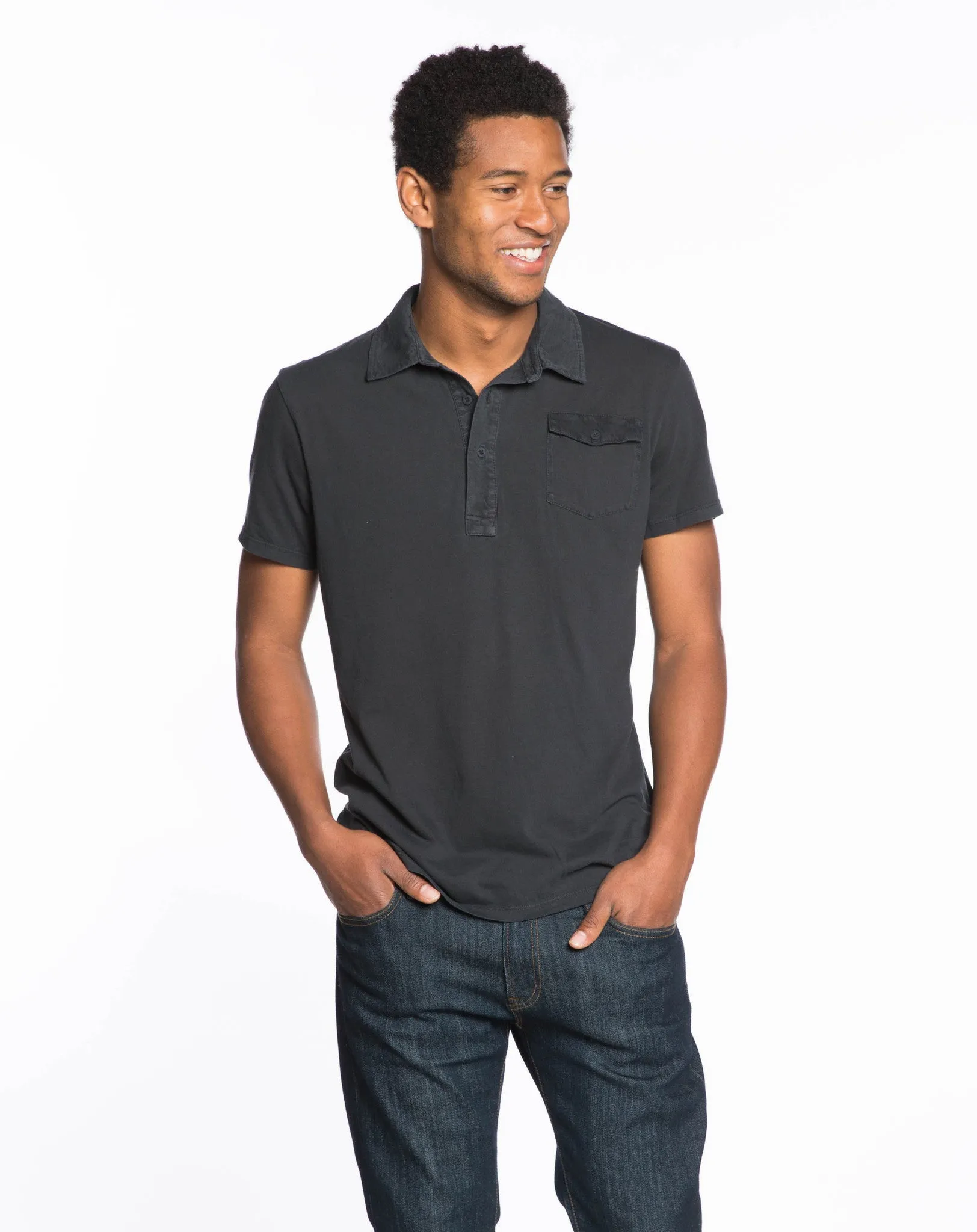 Sueded Jersey Polo - Asphalt sold by Marine Layer product image thumbnail 2