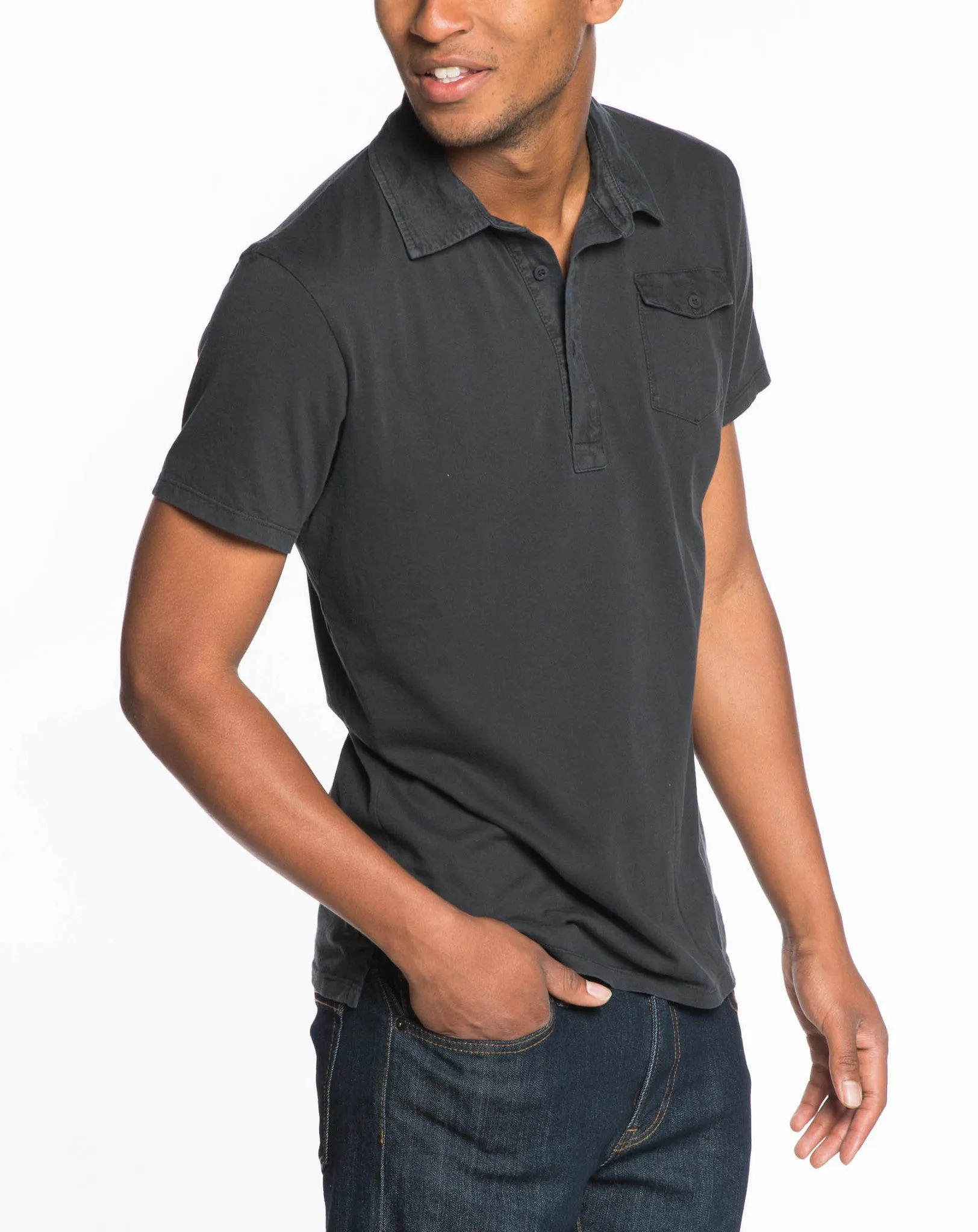 Sueded Jersey Polo - Asphalt sold by Marine Layer product image thumbnail 4