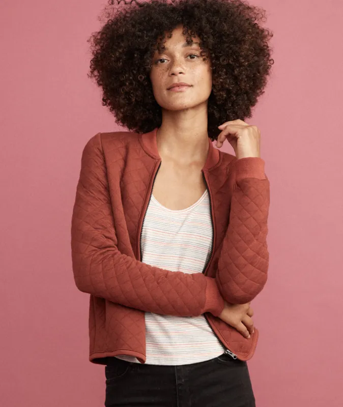 Mya Quilted Swing Bomber in Henna sold by Marine Layer