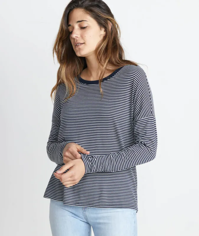 Valerie Longsleeve in Navy/White sold by Marine Layer