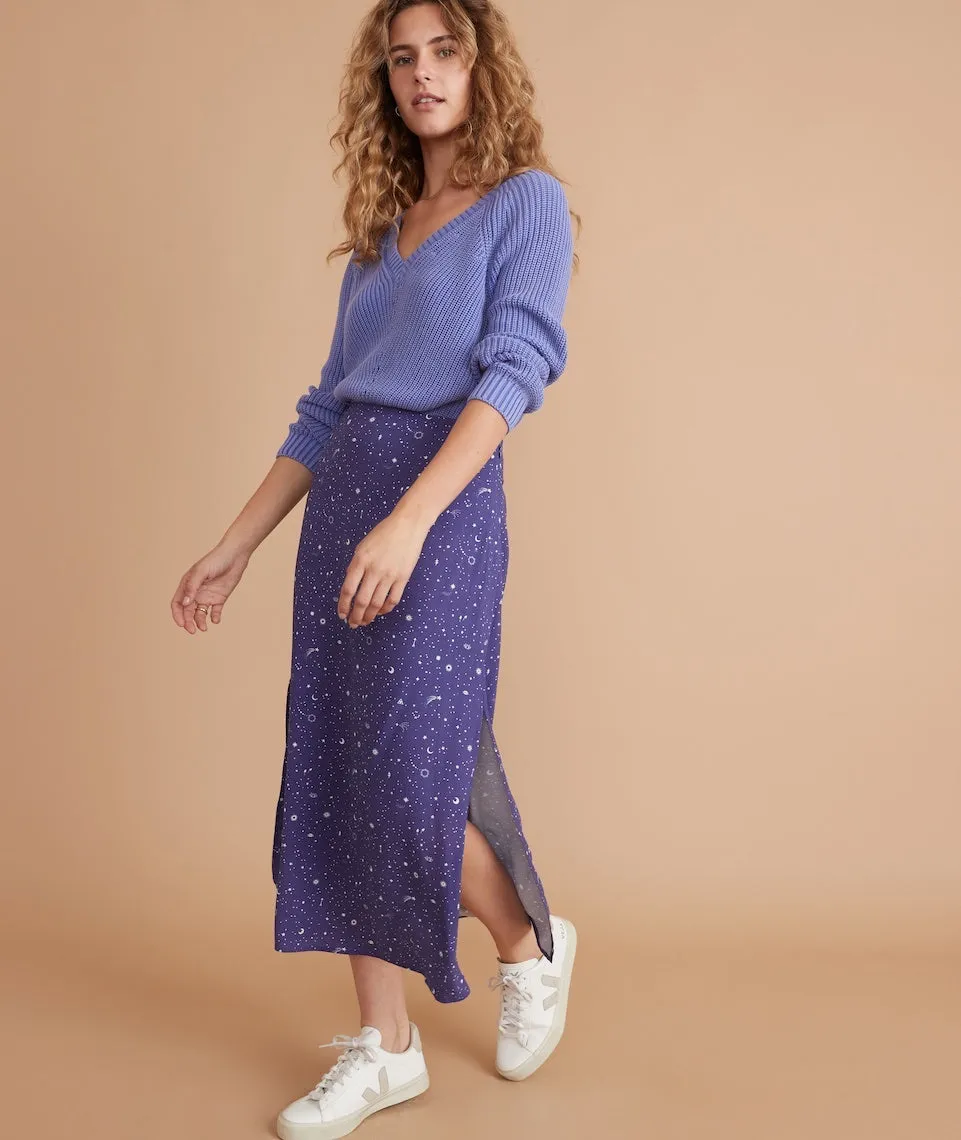 Ryan Midi Slip Skirt in Blue Celestial Print sold by Marine Layer product image thumbnail 4