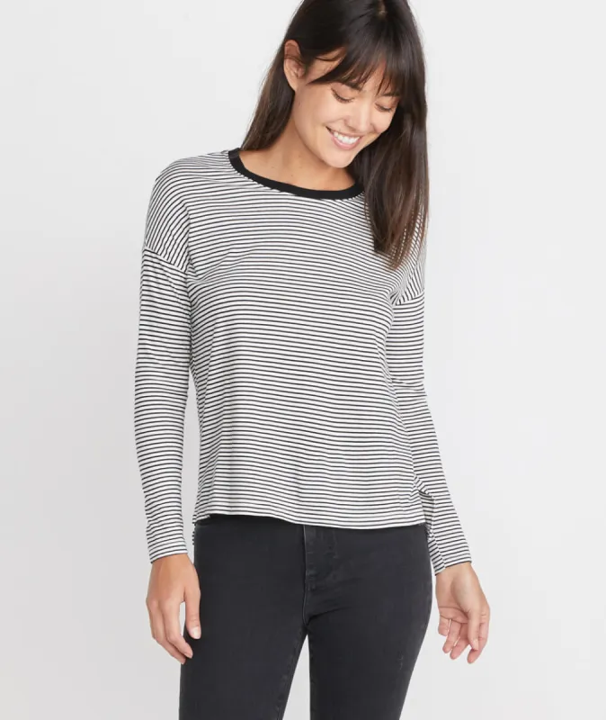 Merritt Crew in Black/White Stripe sold by Marine Layer