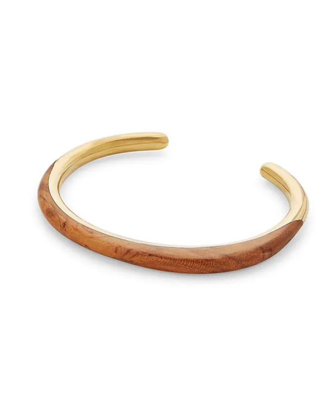 Soko Teak Sabi Outline Cuff in Brass/Wood sold by Marine Layer