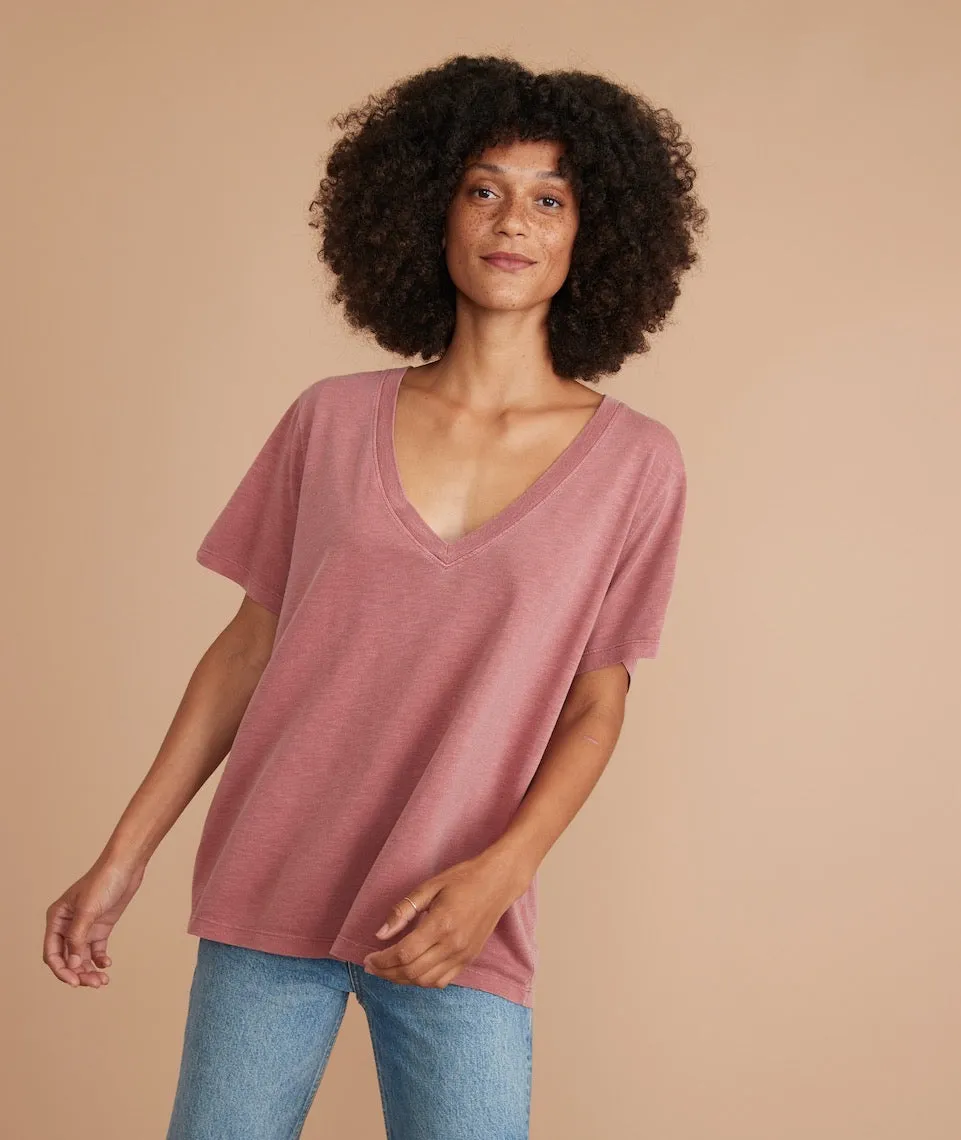 Boyfriend V-Neck Tee in Ruby Wine sold by Marine Layer
