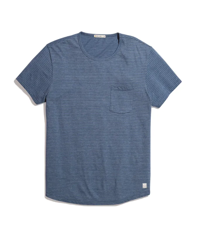 Saddle Pocket Tee in Bering Sea/Black Stripe sold by Marine Layer