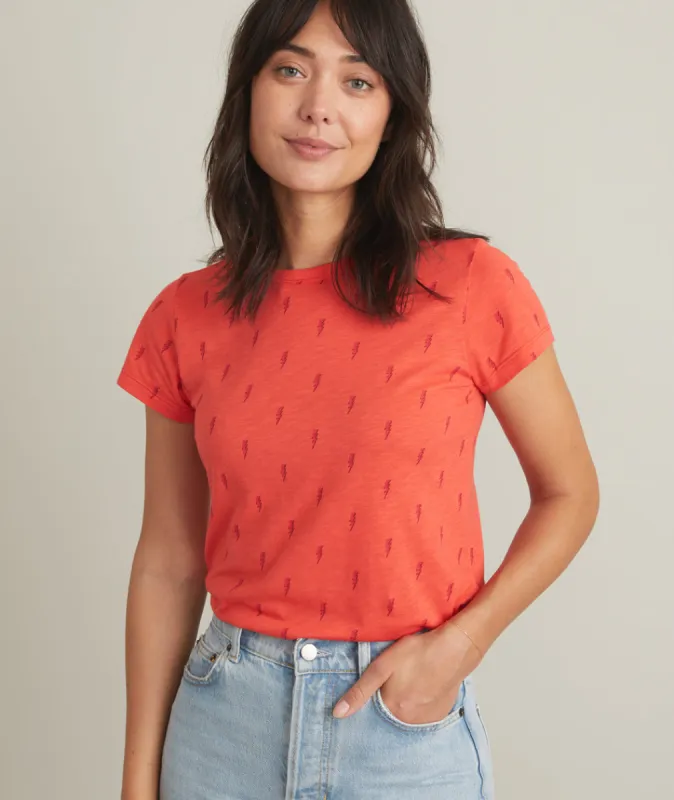 Classic Crew Tee in All Over Lightning Bolt Print sold by Marine Layer
