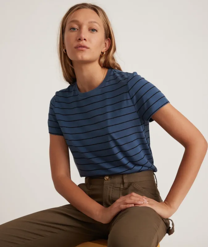 Classic Crew Tee in Navy and Black Stripe sold by Marine Layer