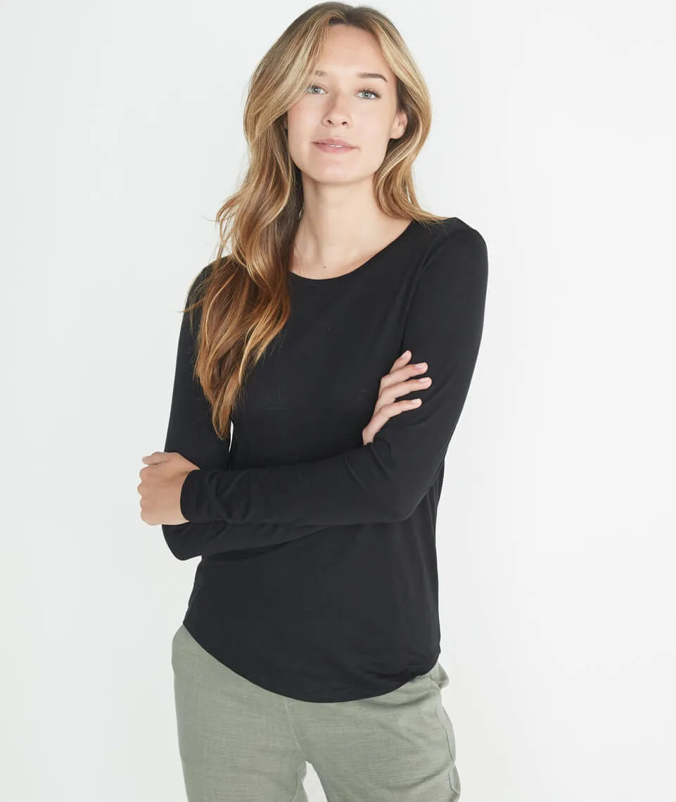 Clover Saddle Longsleeve in Black sold by Marine Layer