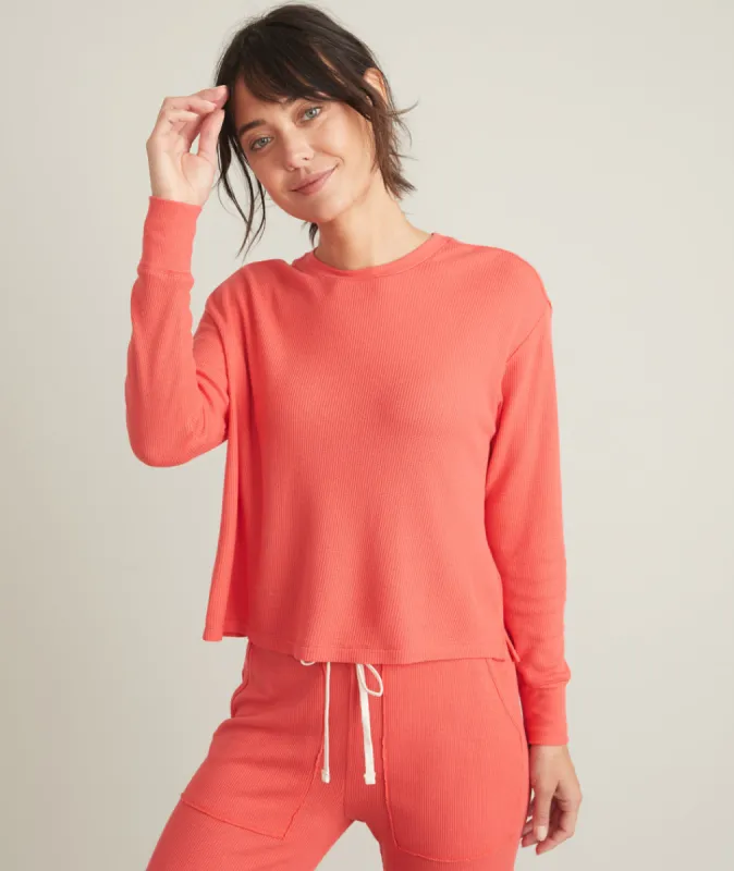 Luxe Waffle PJ Top in Bittersweet Red sold by Marine Layer