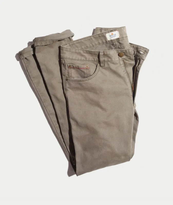 Beck 5 Pocket Pant in Worn Olive sold by Marine Layer