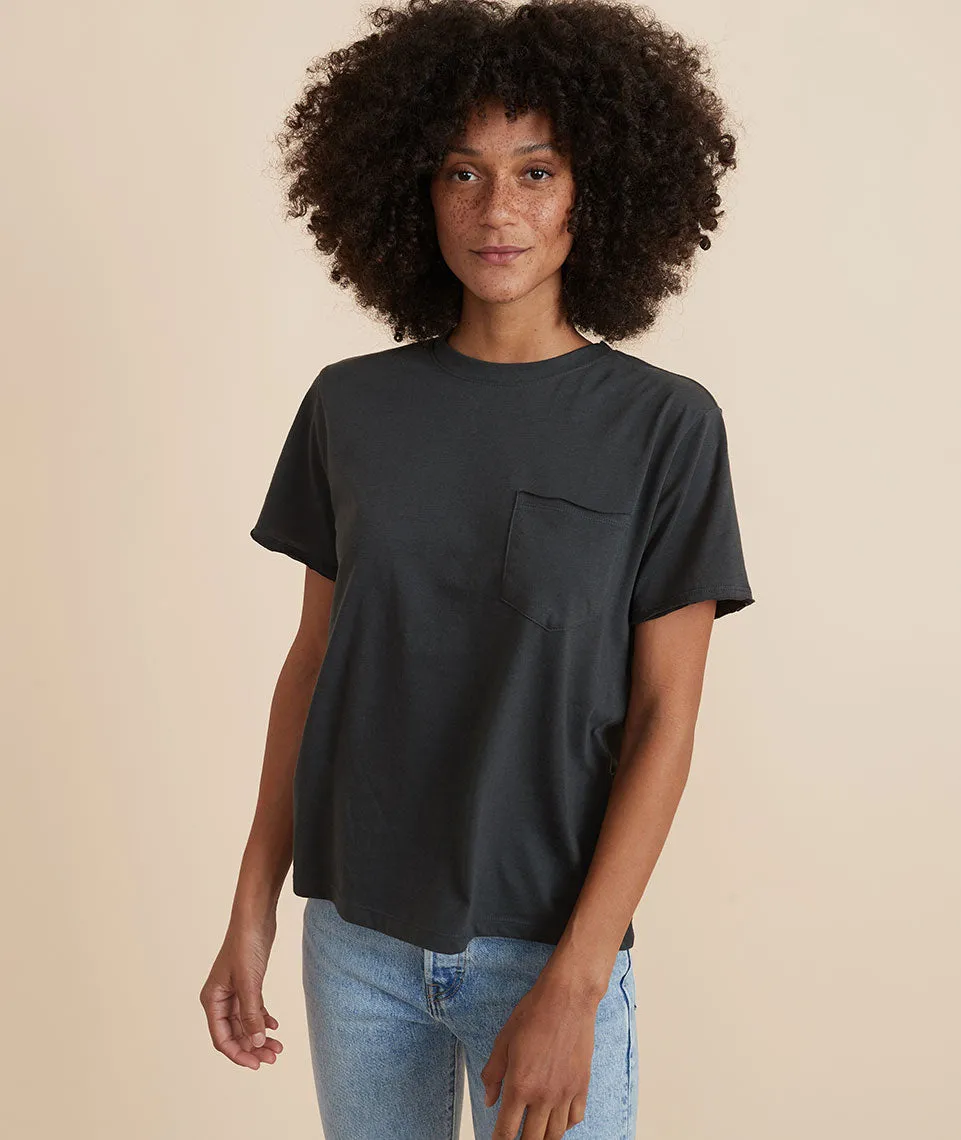 Boyfriend Crew Tee in Faded Black sold by Marine Layer