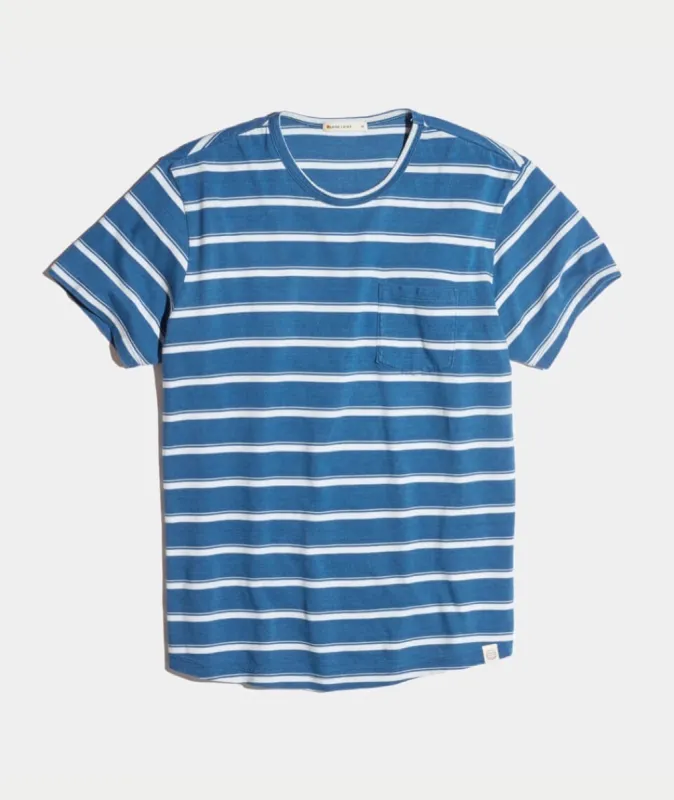 Saddle Pocket Tee in Indigo Stripe sold by Marine Layer