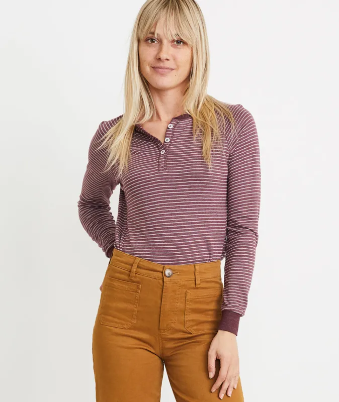 Double Knit Henley in Port Royal/White Stripe sold by Marine Layer