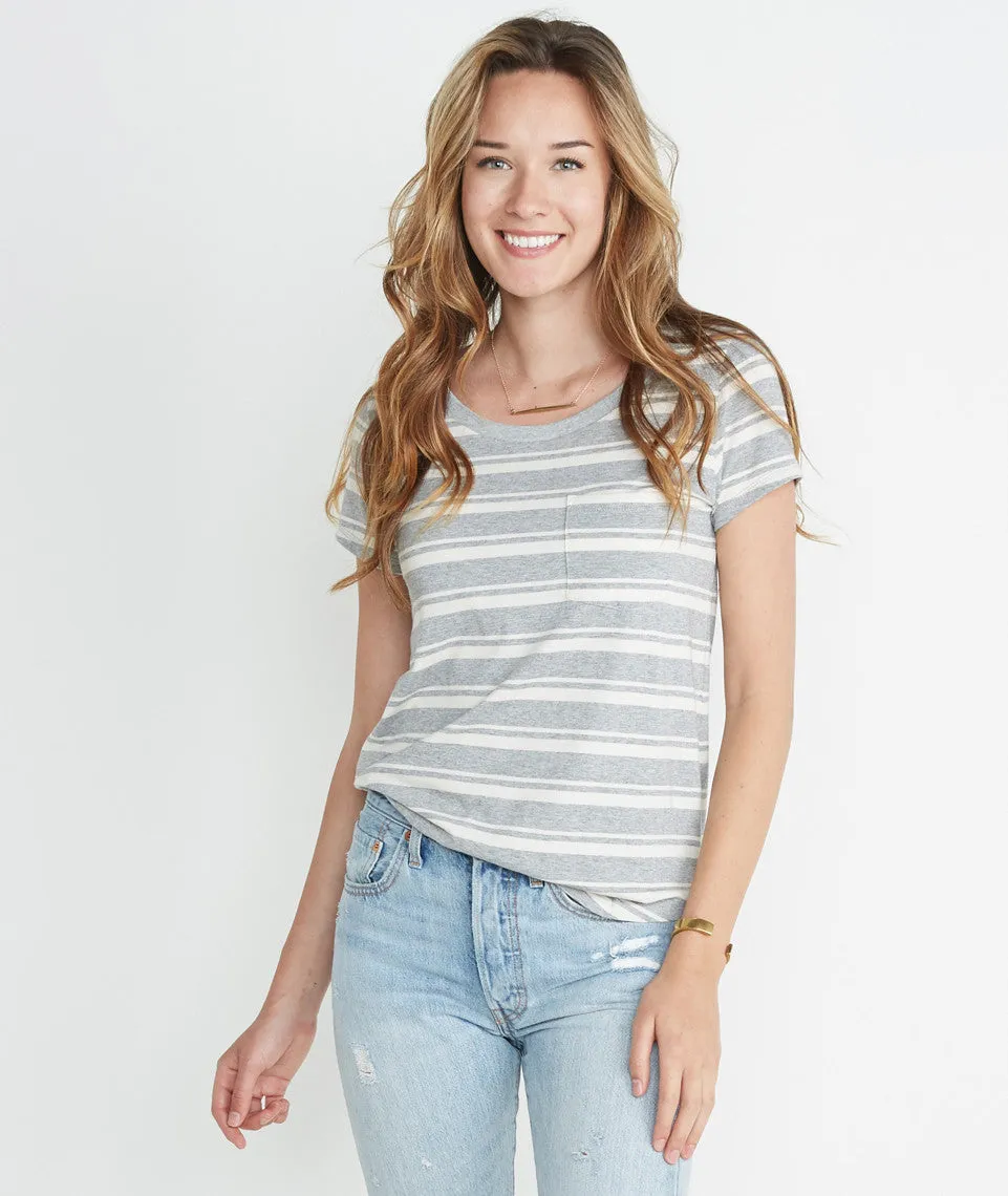 Boyfriend Pocket Tee in Heather Grey Stripe sold by Marine Layer