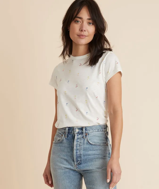 Classic Crew Tee in White Cherry Print sold by Marine Layer