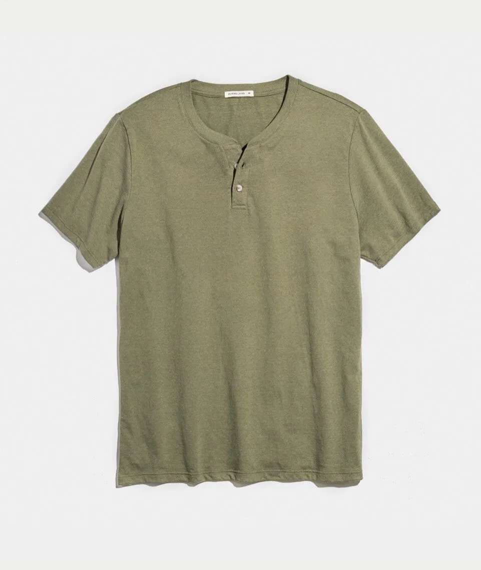 Shortsleeve Henley in Worn Olive sold by Marine Layer
