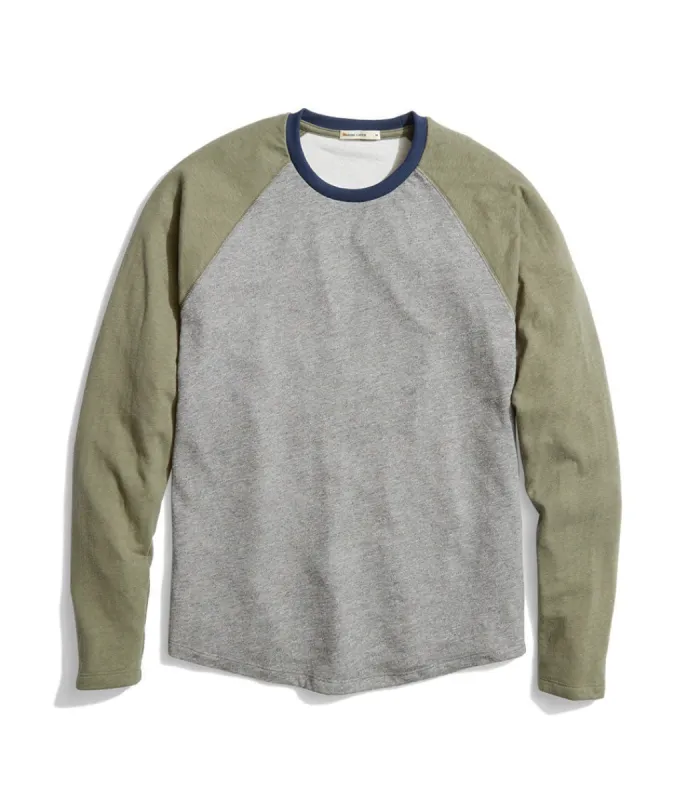 Double Knit Baseball Raglan in Light Heather Grey/Grapeleaf sold by Marine Layer