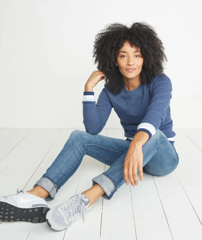 Jenny Crewneck Sweatshirt in Twilight/Carolina Blue/White sold by Marine Layer