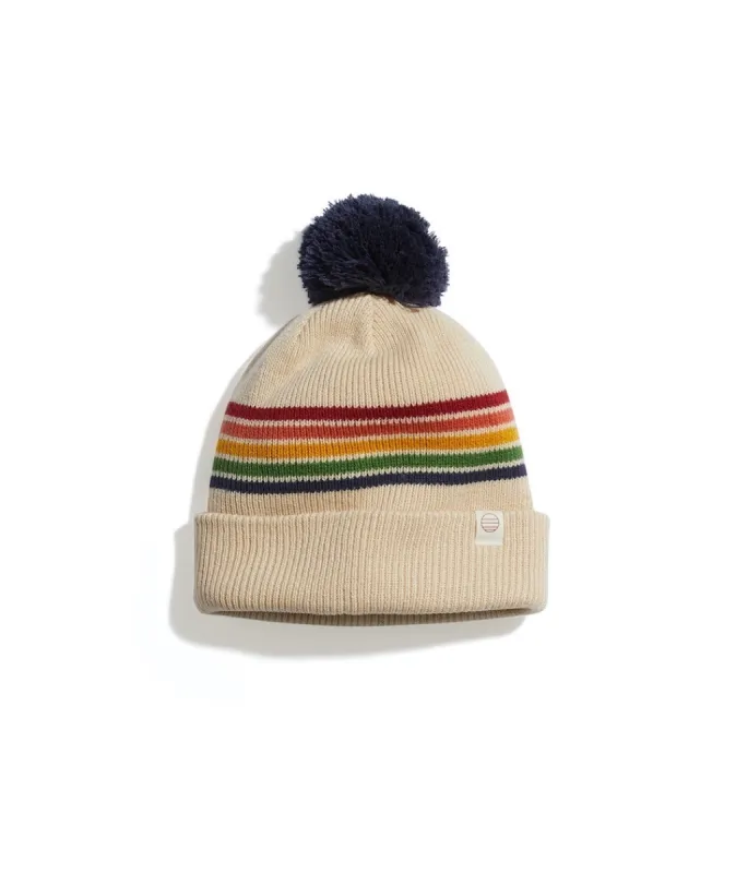 Glacier Pom Beanie in Tan/Multi Stripe sold by Marine Layer