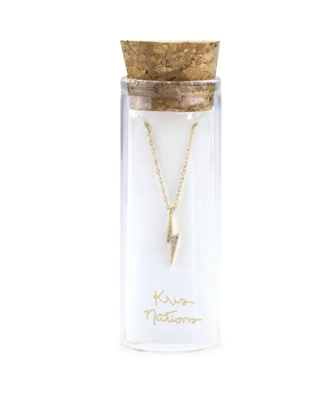 Kris Nations Lightning Bolt Pave Charm Necklace in Gold sold by Marine Layer