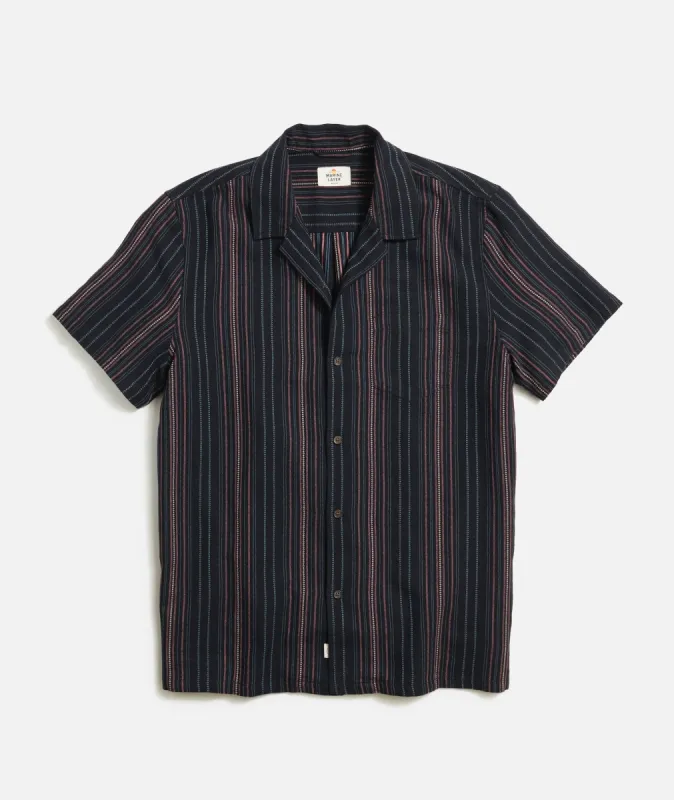 Vertical Stripe Resort Shirt in Black Multi Stripe sold by Marine Layer
