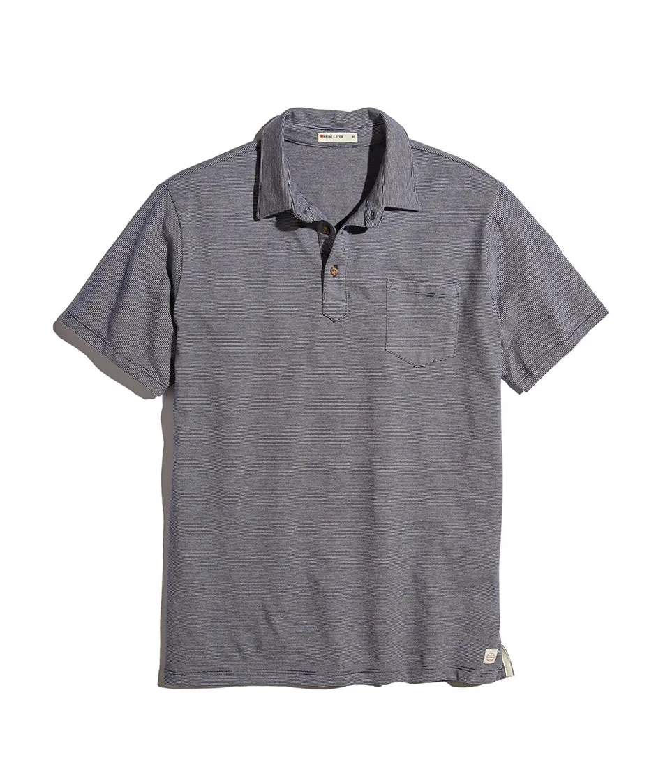 Malcolm Polo in Navy/White Stripe sold by Marine Layer