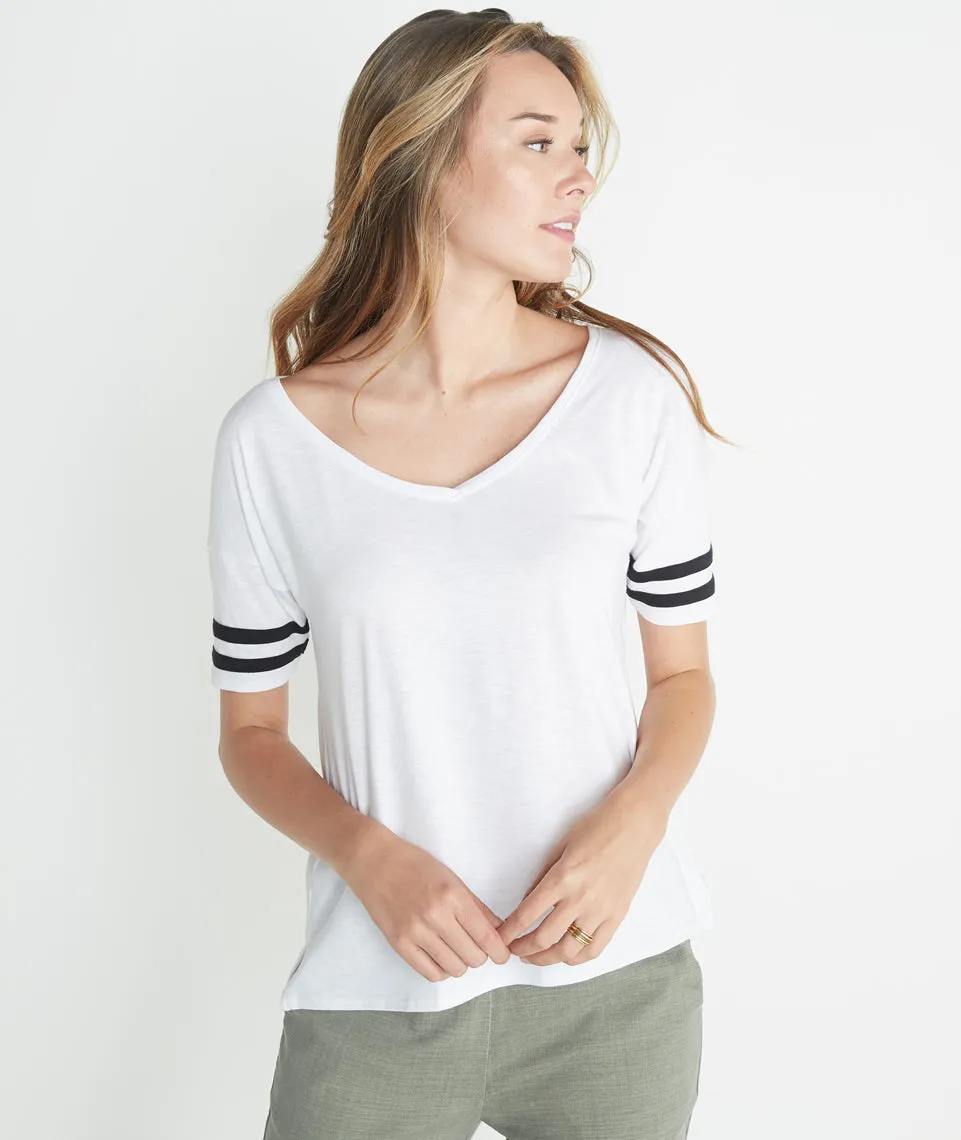 Varsity Stripe Tee in Snow White sold by Marine Layer
