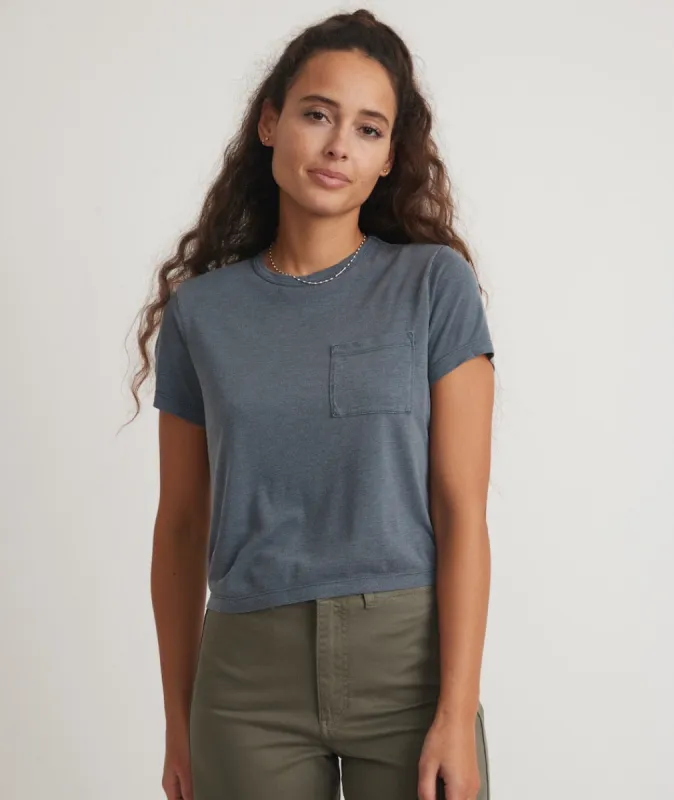 Crop Pocket Tee in Parisian Night sold by Marine Layer