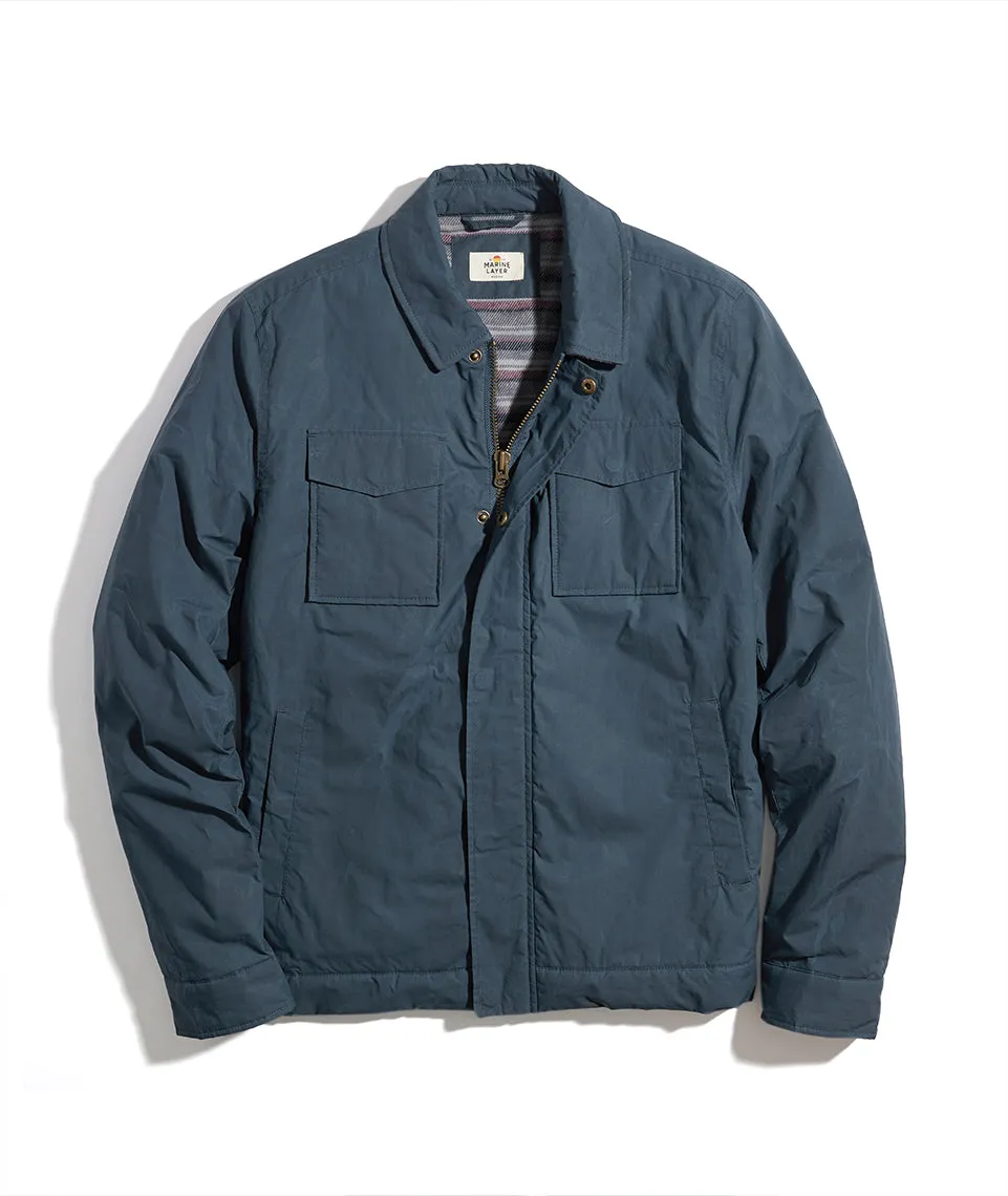 Dry Wax Canvas Trucker in Midnight Navy sold by Marine Layer