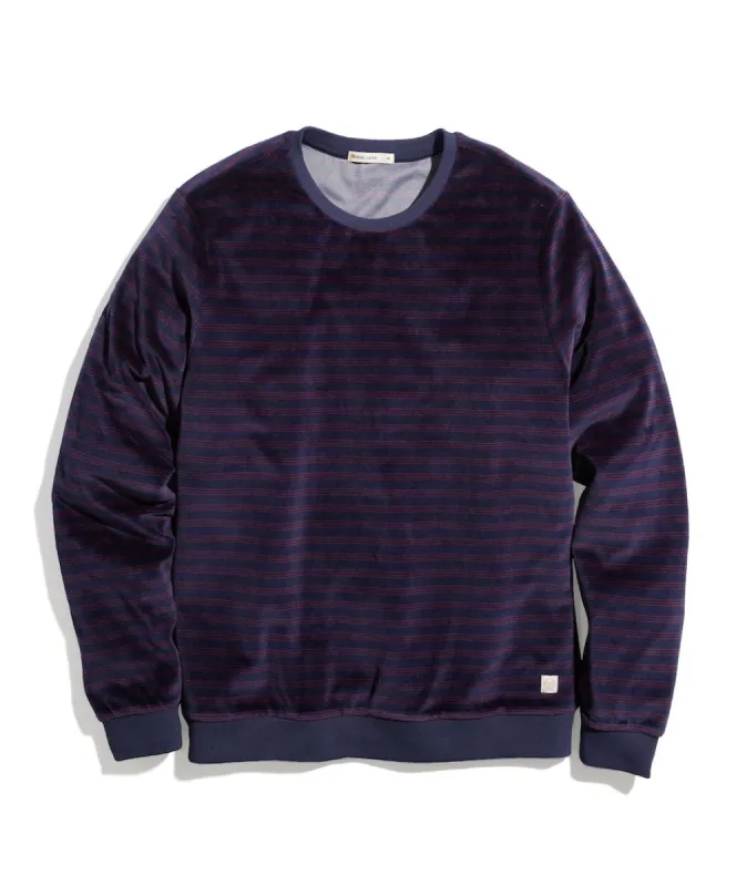 Velour Crewneck in India Ink/Red Stripe sold by Marine Layer