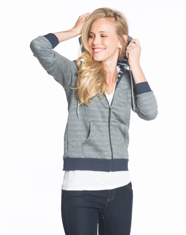 Lined Boyfriend Hoodie - Heather Grey with Stripes sold by Marine Layer