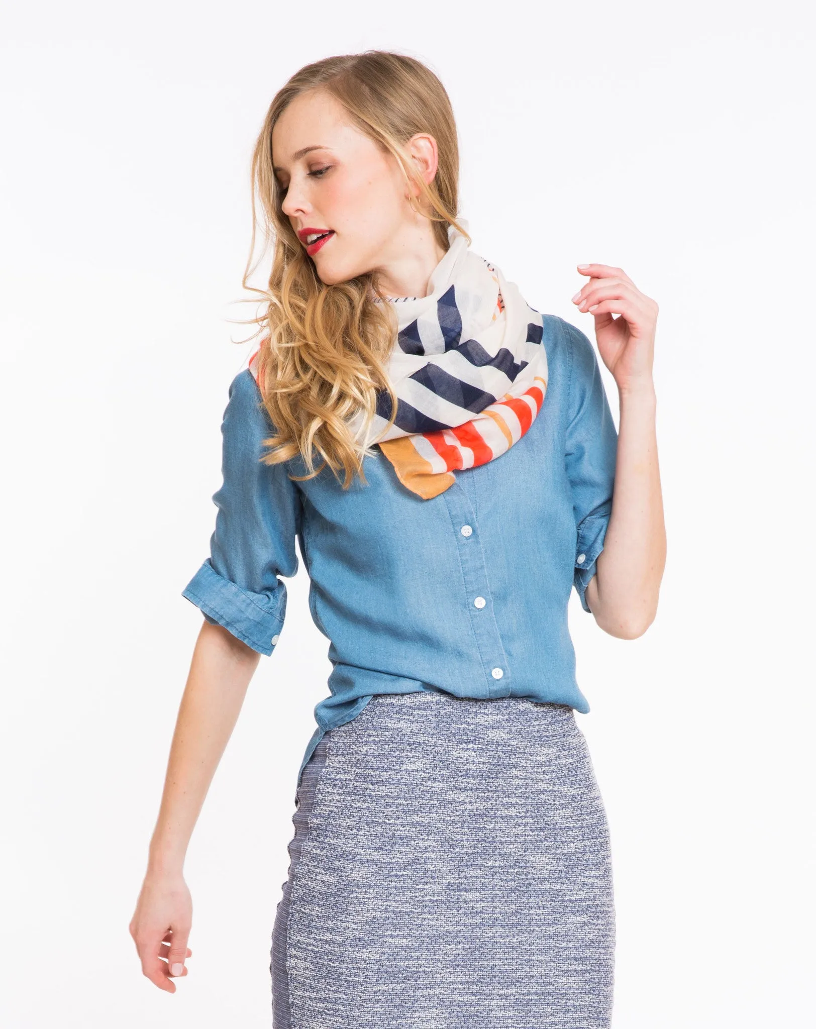 Madeline Striped Straight Scarf - Pink and Navy sold by Marine Layer