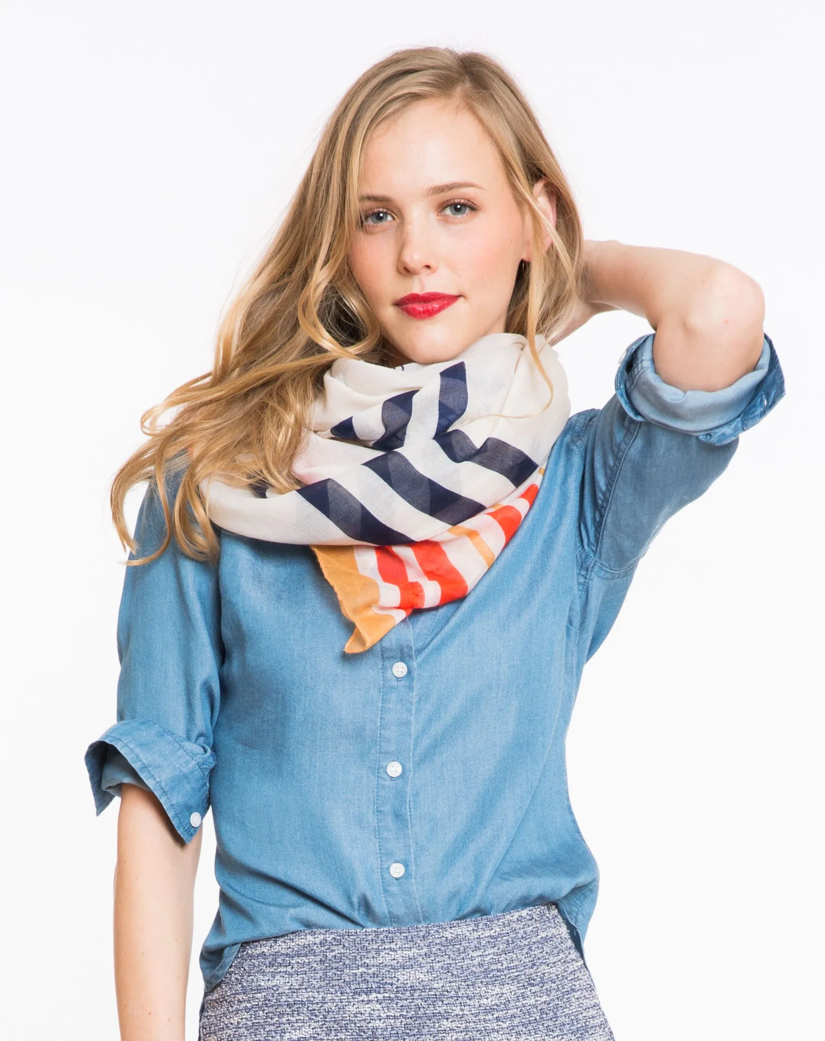 Madeline Striped Straight Scarf - Pink and Navy sold by Marine Layer product image thumbnail 2