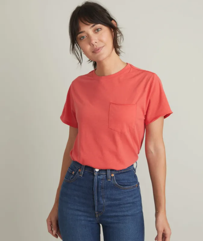 Boyfriend Crew Tee in Poinsettia sold by Marine Layer