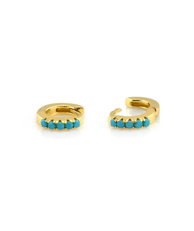 Kris Nations Turquoise Huggie Hoop Earrings in Turquoise/Gold sold by Marine Layer