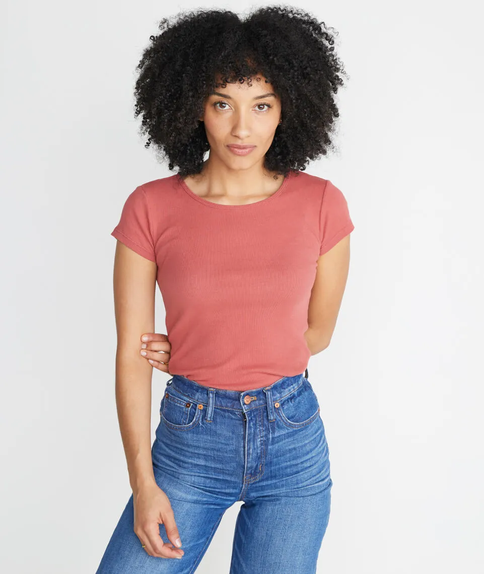 Lila Rib Scoopneck in Brick sold by Marine Layer