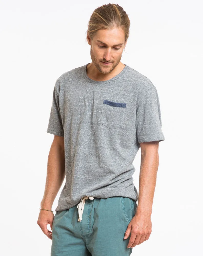 Double Knit Pocket Tee - Heather Grey and Azulon sold by Marine Layer product image thumbnail 2