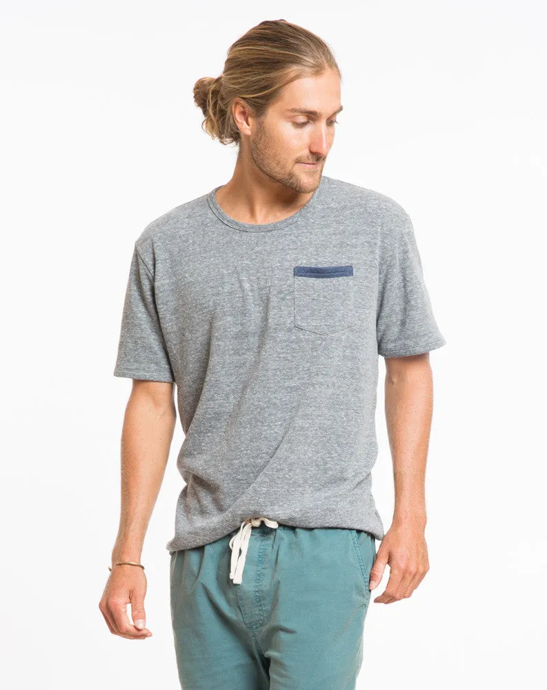 Double Knit Pocket Tee - Heather Grey and Azulon sold by Marine Layer