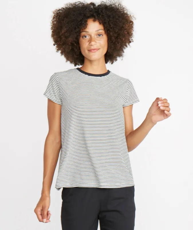 Swing Crew in Black and White Stripe sold by Marine Layer