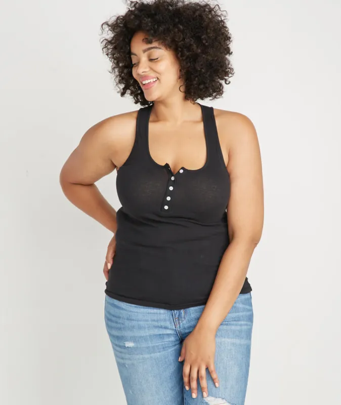 Henley Racerback Tank in Black sold by Marine Layer