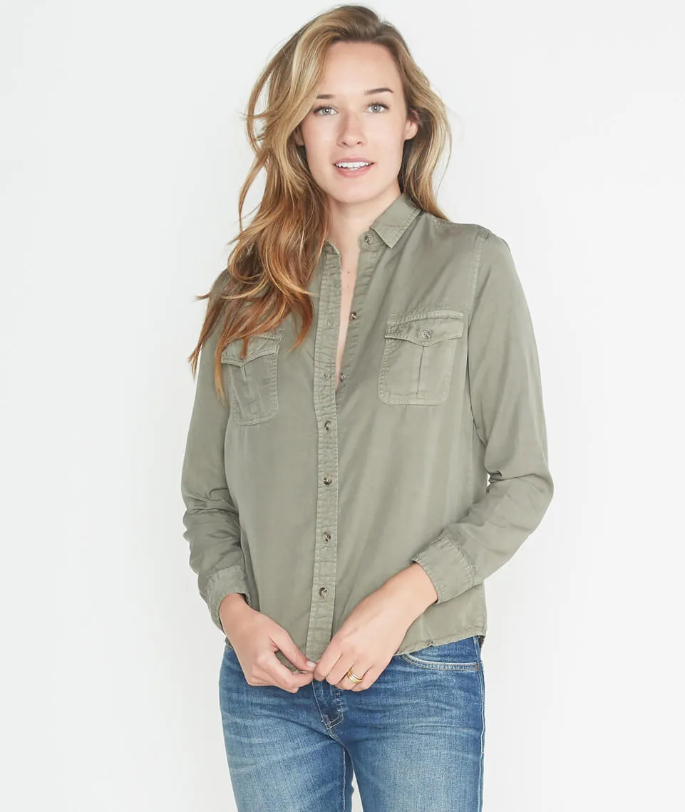 Hadley Button Down in Worn Olive sold by Marine Layer