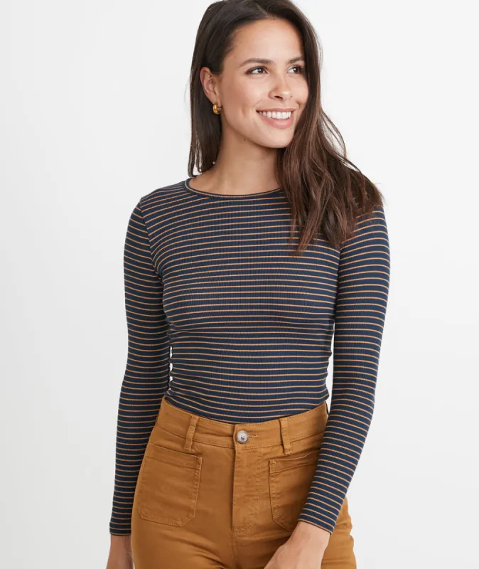 Rib Crew in Navy Blazer/Cashew sold by Marine Layer