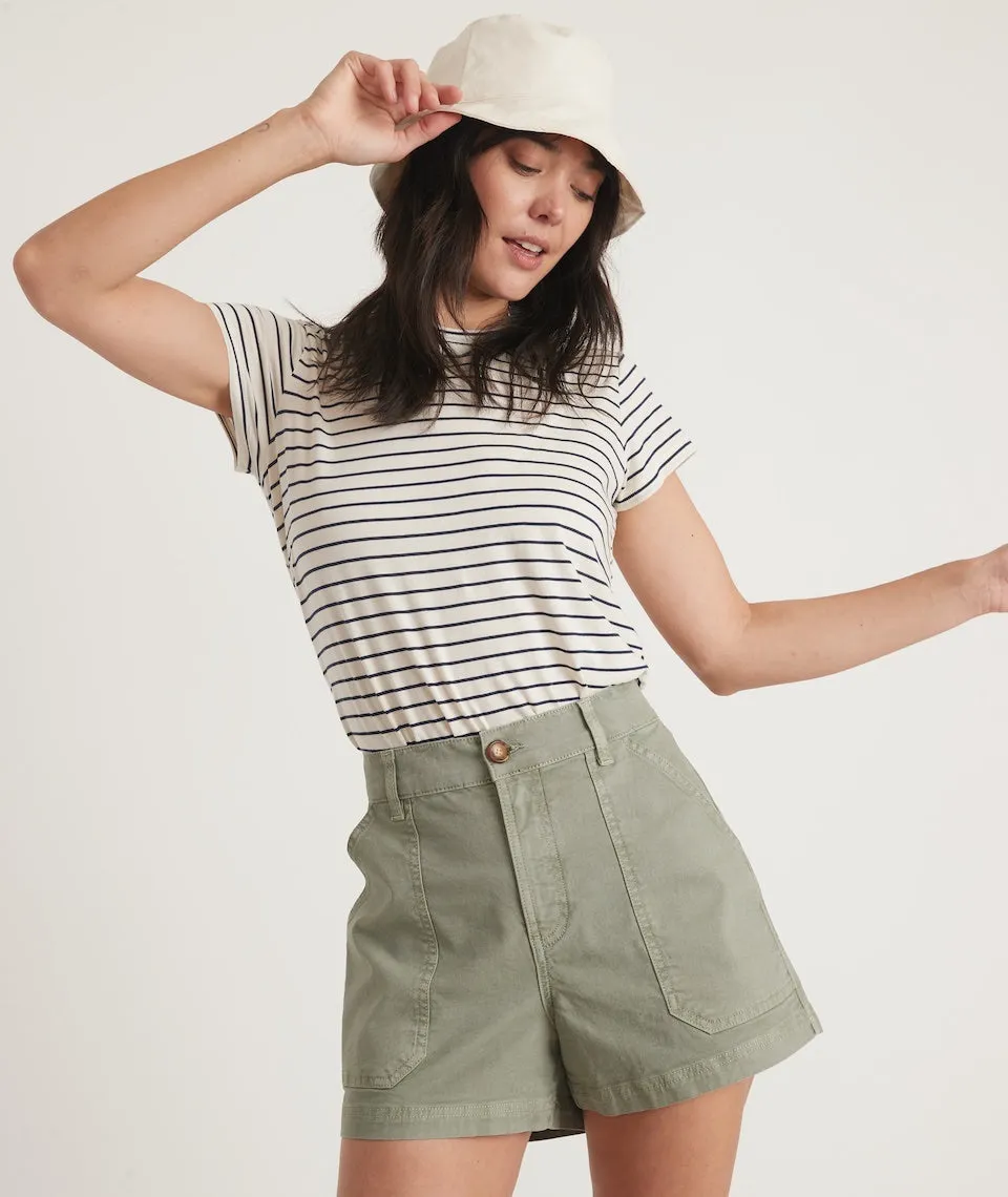 Swing Crew Tee in Navy/White Stripe sold by Marine Layer