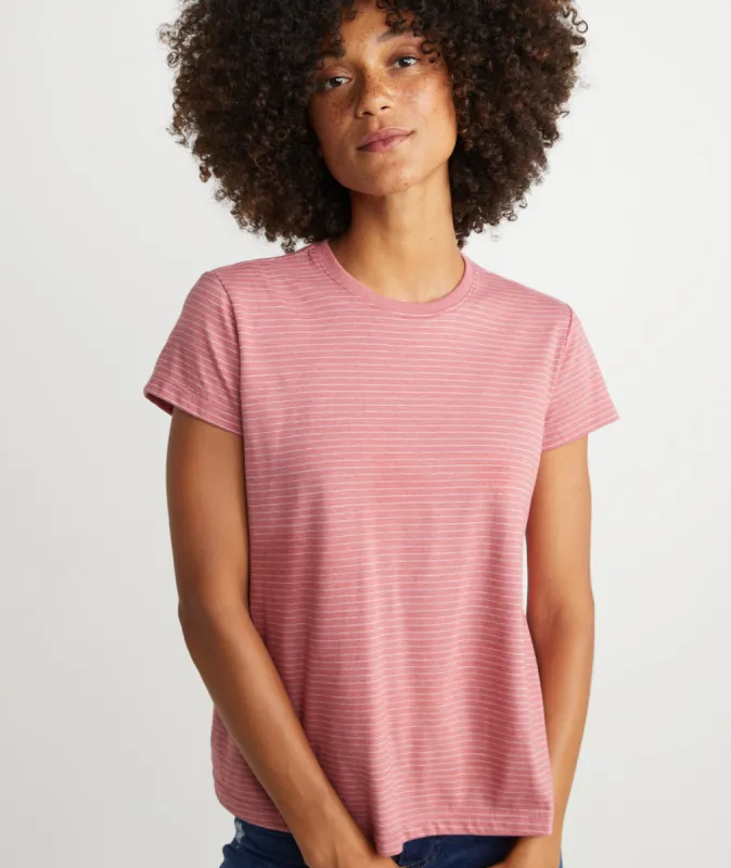 Swing Crew in Mauvewood Stripe sold by Marine Layer